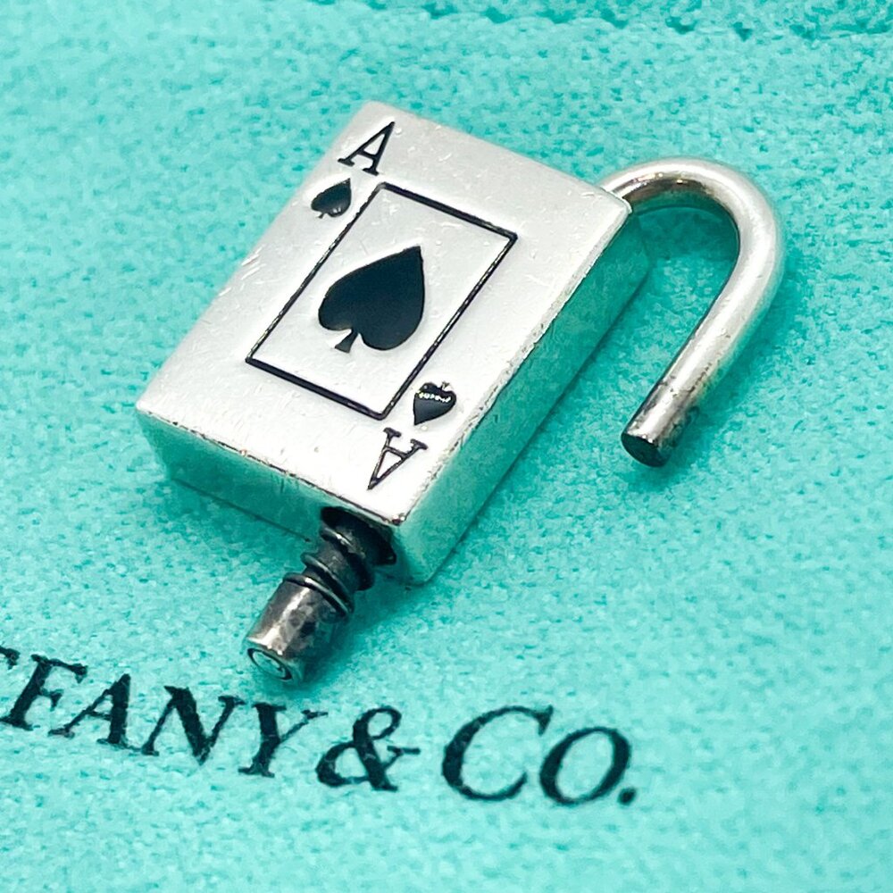 Tiffany & Co. Rare Ace of Spades Black Enamel Padlock Pendant Charm - Picture 10 of 12